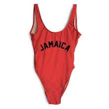 Um pedaço maiô jamaica carta impressão mulheres banho 2019 alta corte monokini maiô bodysuit praia wear vermelho maio nadar(China)