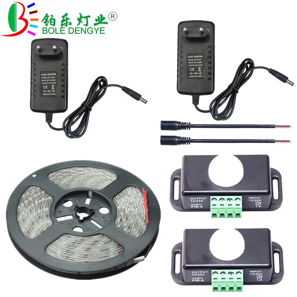 

BOLEDENGYE 5M 5630 Flexible Stair Light+2pcs PIR Motion Sensor+2pcs 12V 3A Power Adapter For Kitchen Bedroom Cabinet Warehouse