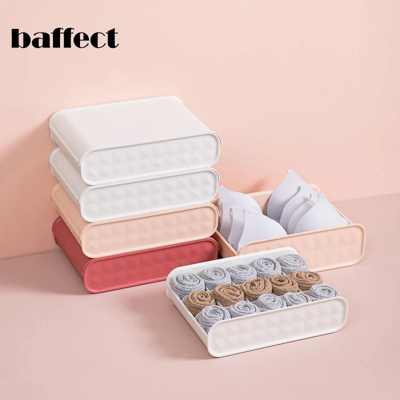 

10/15 Grids Cloth Underwear Sock Storage Organizer Boxes Plastic Storage Box Container Stack Wardrobe Clothes Storage Organizer