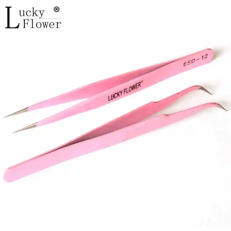 

Brand New 2pcs Straight & Curve Tweezers Eyelash Extension Tool Eyelash Makeup Beauty Stainless Steel Tweezers Pink Colors