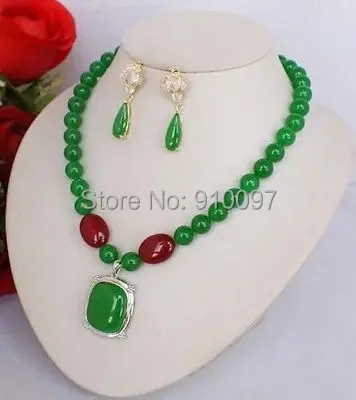 

LHX54016>>>>>Fashion jewelry Set 18" Green Natural stone * Necklace Earring