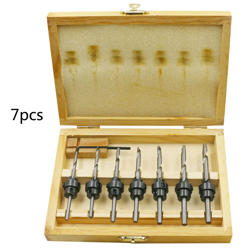 22PC Wood Screw Drill Sinking Head Countersink 7 Sets Of Woodworking