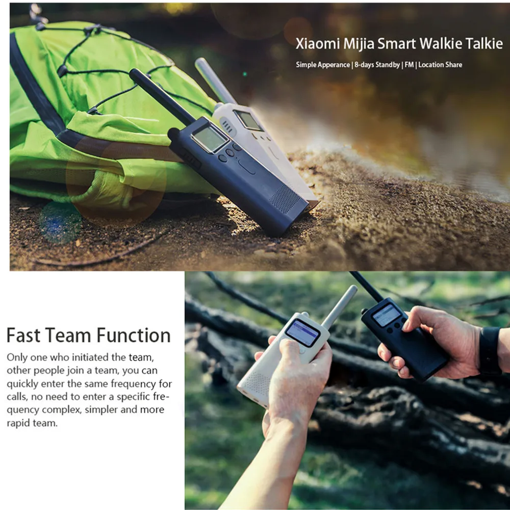  2018 Xiaomi Mijia Smart Walkie Talkie With FM Radio Speaker Standby Smart Phone APP Location Share 