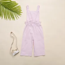 Летний детский комбинезон для девочек, детские розовые хлопковые эластичные штаны в клетку с подтяжками, комбинезоны, брюки