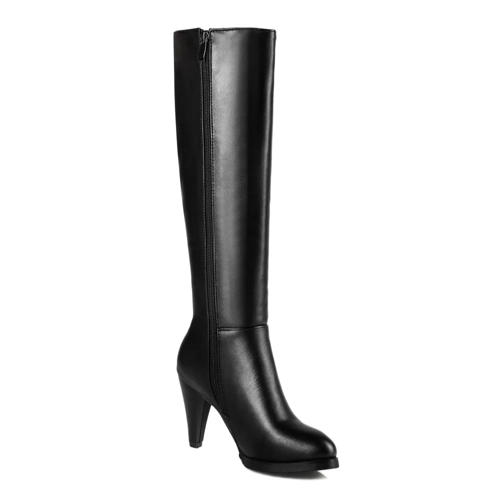 Women Winter Knee High Boots Spike High Heel Long Fur Snow Boot Black Beige Zipper Black Warm Party Shoes Large Size 45 women knee boots