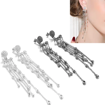 

[MeiBaPJ]19 Styles Most Fashion Long Tassels 925 Sterling Silver Drop Earrings for Women Fine Charm Party Wedding Jewelry