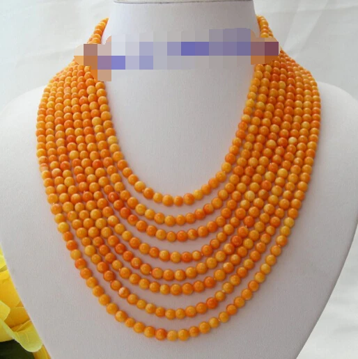 

FREE SHIPPING>>>@ new1646 stunning 8rows 6mm round orange natural coral necklace
