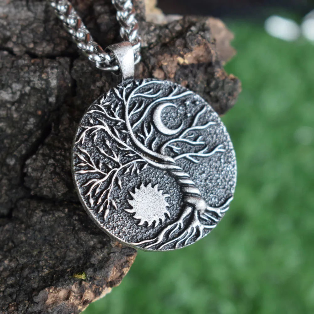 SanLan Wicca Yin-Yang Moon and Sun tree of life necklace