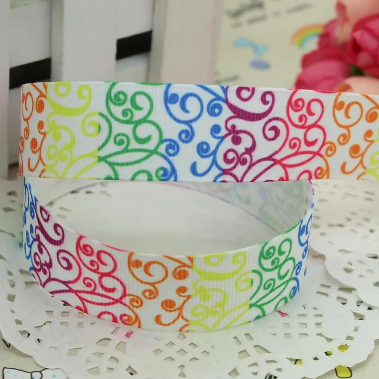 

7/8'' swirl colorful printed grosgrain ribbon hair bow diy party decoration wholesale OEM 22mm B224
