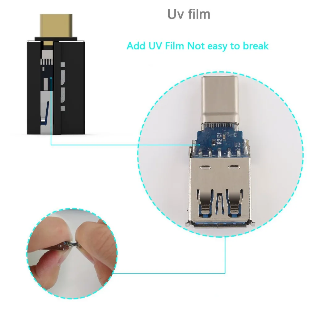 ICZI, 3 штуки, Тип C, папа-USB 3,0, Женский OTG конвертер, алюминиевый корпус, позолоченный черный адаптер для флешки на мобильный телефон