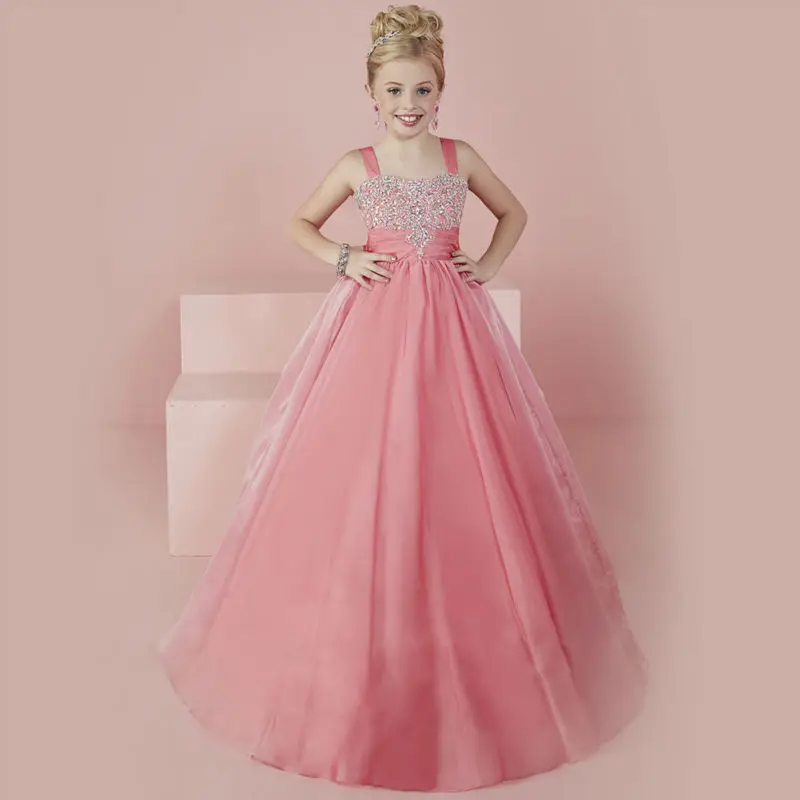 Long New Flower Girls Dresses For Wedding Gowns Tulle Glitz Pageant Dresses for Little Girls A