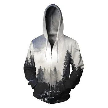 

3D Zipper Hoodies Men Forest Printed Long-sleeves Hoody Male Hooded Zipper Outwear Sweatshirt Oversize Tracksuits Hat Jacket
