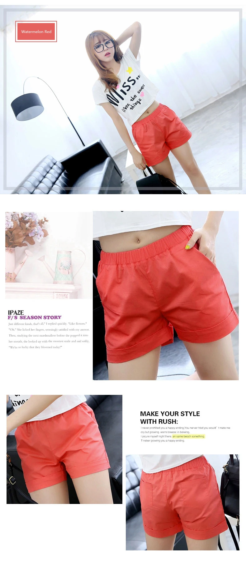2018 summer new solid color shorts female Amoi large size candy color loose loose cotton casual shorts Korean hot pants tide (7)