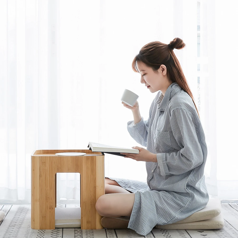 Bamboo Stool Muti Function Tea Table With 4 Cushion Coffee Table Tatami Changing Stool Living Room Funiture