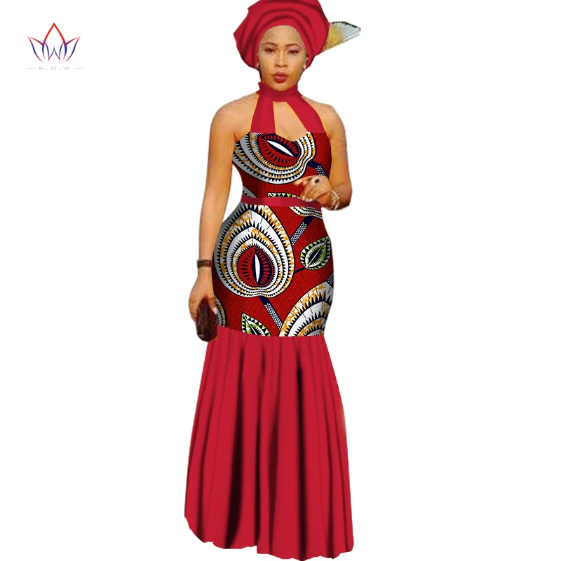Летние африканские платья для женщин Холтер длинное платье хлопок Принт воск размера плюс 6XL три четверти модное сексуальное платье WY1732