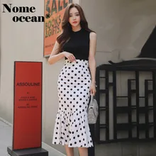 Юбки в горох, сексуальная шикарная Летняя женская короткая юбка, винтажная Женская винтажная юбка из кусочков и майка, набор M19021701