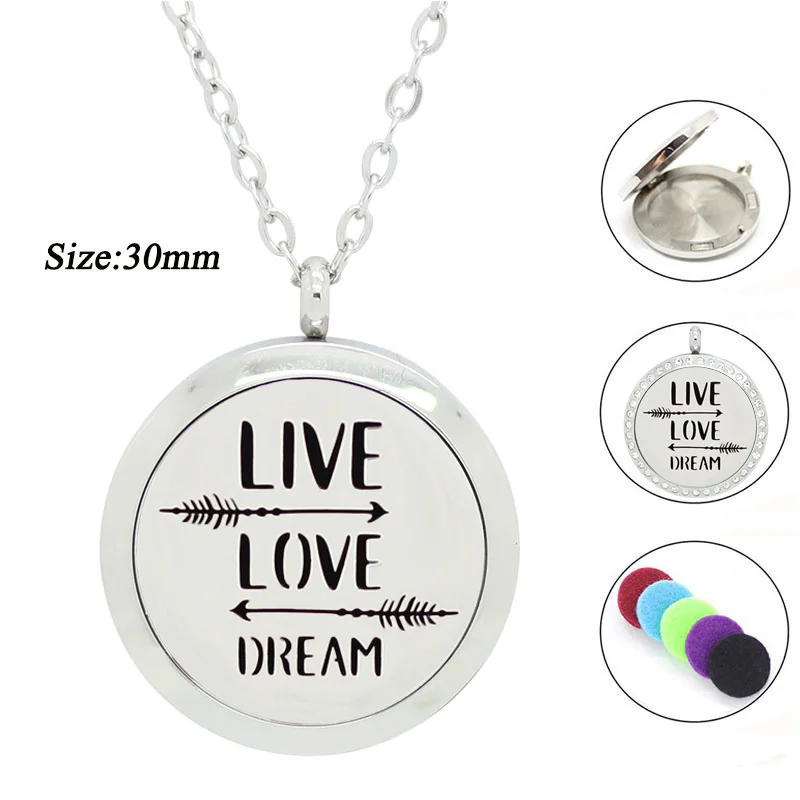 

10pcs/lot Stainless Steel Essential Oil Diffuser Necklace for Women Positive Quote 30MM Aromatherapy Pendant(free with 5pads)