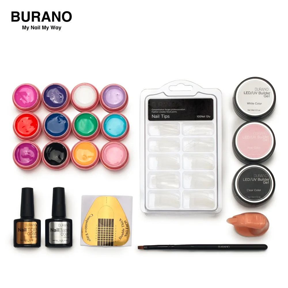 Burano New 12 Pure Color Nail Art Uv Gel Solid Extension Manicure Set Nail Kits Sets Nail Art