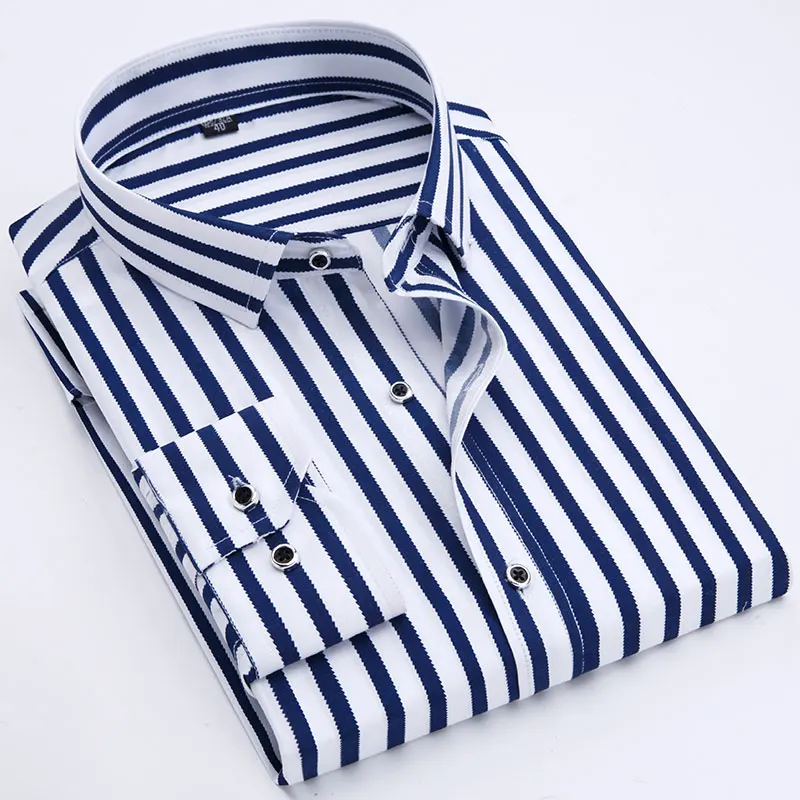 R.N.J. Brand Classic Bi-color Striped Shirts Mens Clothes 2018 Long Sleeve Mens Dress Shirts Casual Slim fit Men Social Shirt