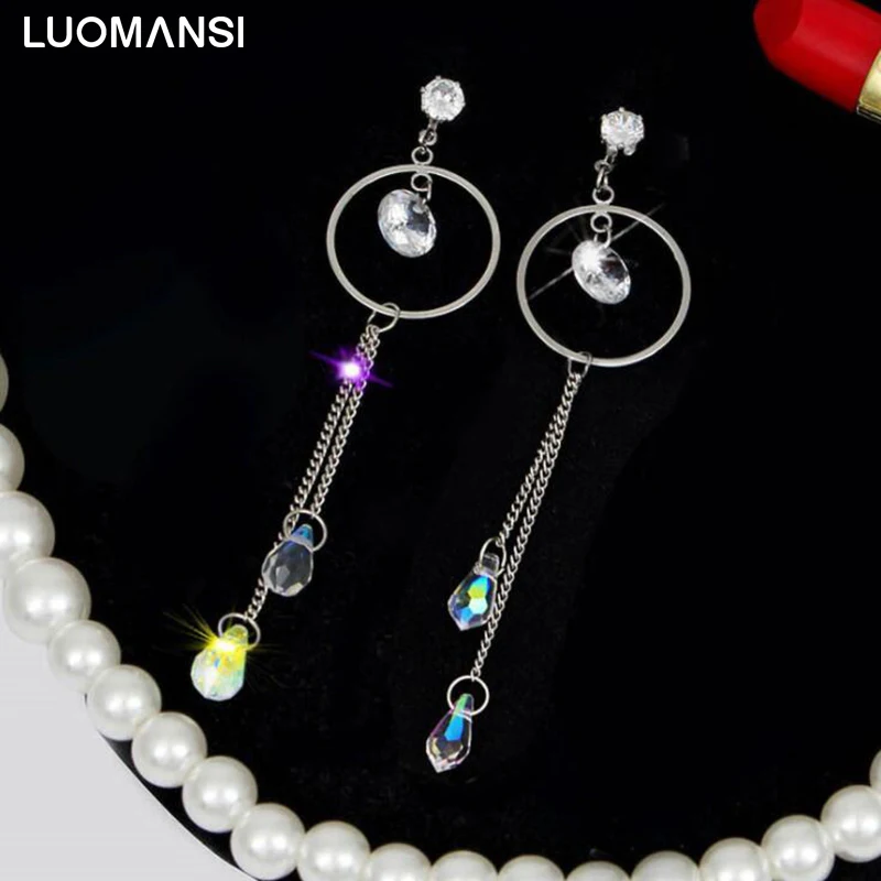 

Luomansi Fashion Round Women Earrings Hyperbole Zircon Statement Earring Hot New Long Pendant Earrings Female Fashion Jewelry