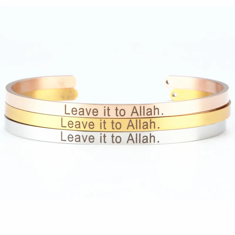 

6PCS Engraved Leave it to Allah Inspirational Quote Cuff Mantra Bracelet Bangles for Women Stainless Steel Open Bangle Jewelry