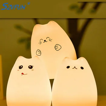 

Silicone Touch Sensor LED Night Light 7 Colors USB Rechargeable Animal Cartoon Cat LED For Baby Kids Nursery Bedroom Night Lamp