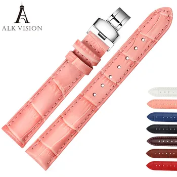 

ALK Leather Watch Band Bracelet Strap butterfly deployant Clasp buckle Watchband accessories 14mm 16mm 18mm 19mm 20mm 22mm 24mm