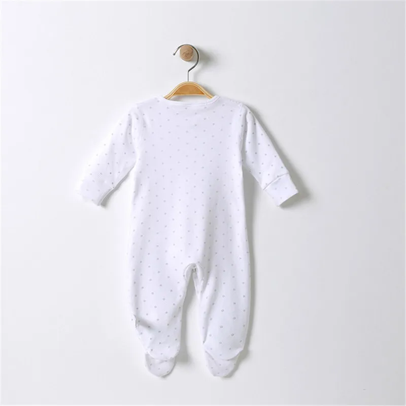 Baby Footed Pajamas with Snap Button Cotton White with Dot Cute Baby Clothes Sleepers 0-3 Months