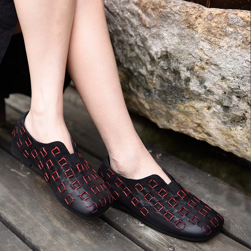 

Artmu Square Toe Women Shoes Sewing Flats Handmade Genuine Leather Shoes Woman Flats Mother Shoes zapatos de mujer Fashion