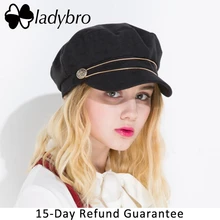 Ladybro Для женщин военная шляпа Кепки женский Бейсбол Кепки Плоский берет Кепки восьмиугольная шляпа осень-зима Кнопка черная шляпа Кепка с металлической буквой
