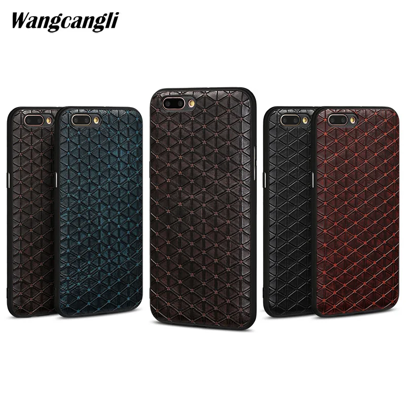 

Wangcangli Business top layer cowhide custom mobile phone full case for OPPO R11 plus triangle mobile phone all-inclusive