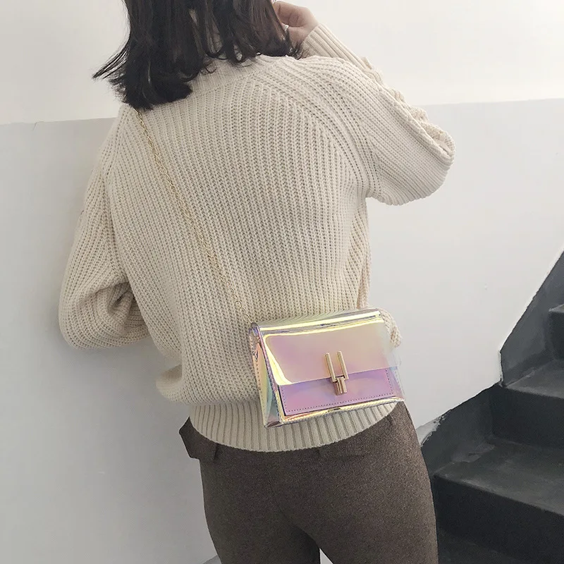 المرأة حقيبة بلاستيكية شفافة واضحة PVC هلام الليزر صغيرة حمل حقيبة ساع الليزر الثلاثية الأبعاد حقائب كتف الإناث سيدة كيس فام 2019