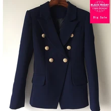 S-2XL осенние женские корейские узкие тонкие металлические пуговицы блейзер сплошной цвет двубортная куртка wj1015