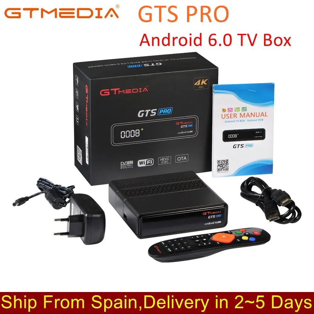GTmedia GTS PRO Android 6 0 TV BOX + DVB S/S2 Smart встроенный WiFi HD 4K с дистанционным управлением