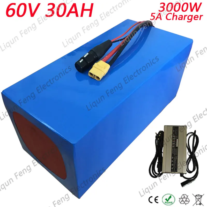 Best FreeCustoms Tax 60V 30AH 3000W ElectricBike Battery Built-in 50A BMS Lithium Battery Pack Free Shipping 0