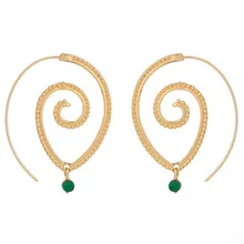 Crazy Feng Винтажный золотого цвета зеленый кристалл спиральный обруч серьги для женщин Мода большой круг серьги