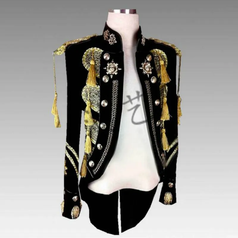 

2019 new men's court swallowtail suit dress bar male singer tassel military uniform costume