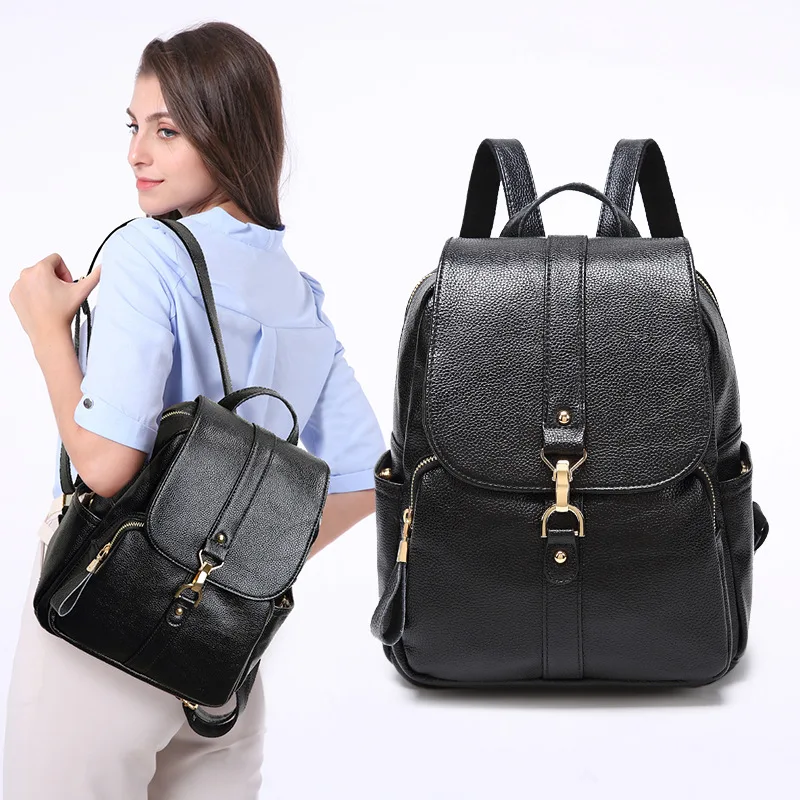 

Women Leather School Backpack for Teenage Girls Stars Shoulder Rucksack Bag Black Silver solid Color Daypack 2019 New Mujer C788