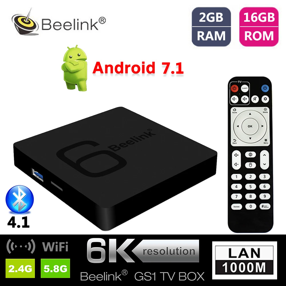 

Beelink GS1 6K HD Smart Android 7.1 TV Box Allwinner H6 Quad Core 2GB RAM 16GB ROM Media Player 5G Wifi BT4.1 1000M Set Top Box