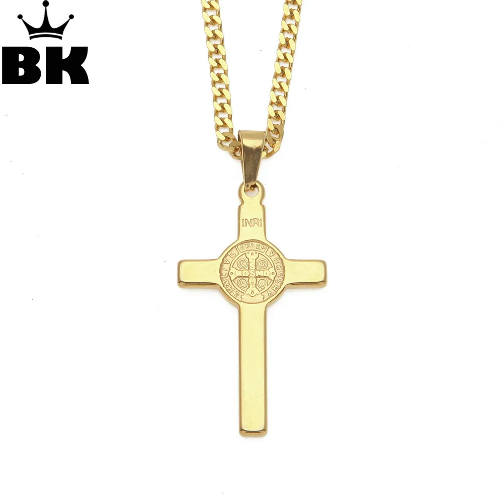 Cross Necklace INRI Crucifix Jesus Piece Pendant Gold Color Stainless