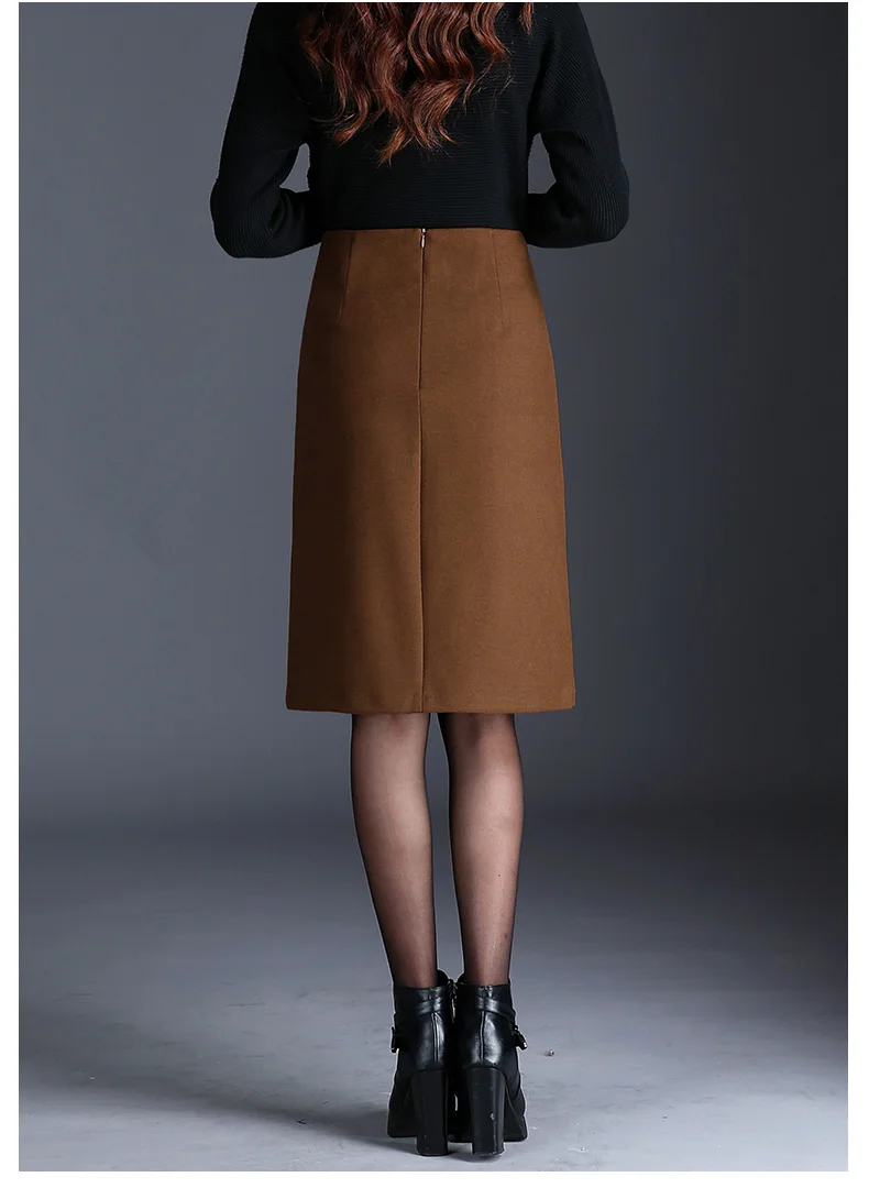 Комбинированная Асимметричная Женская юбка, новинка, Осень-зима, коричневая, черная, шерстяная, завышенная талия, нестандартная юбка, S-3XL размер, Офисная Женская юбка