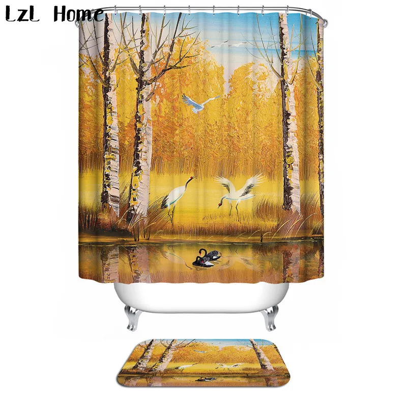 LzL Home Shower Curtains Rugs Carpet Scenery Pattern Waterproof
Moldproof Curtains Non-slip Bath Mat For Bathroom Toilet Decor