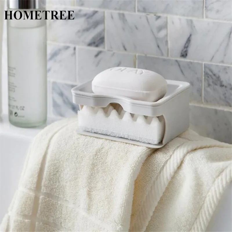 HOMETREE 1 шт. простой бытовой разделяемый имеет губку Двойная сетка дренаж для мыла Коробка двойной пол мыльница, аксессуары для ванной комнаты H543