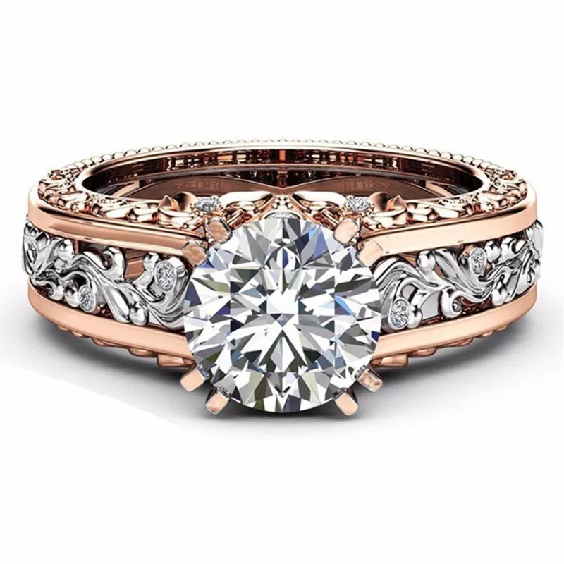 

Cubic Zirconia Rings For Women Rose Gold Floral Sculpture Decorative Pattern Trendy Zinc Alloy Women's Ring Jewelry Bijouterie