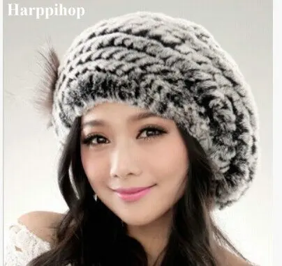 HARPPIHOP мех Горячая Мода отличная шапка из меха кролика Рекс натуральная женская Зимняя кепка высокое качество берет шапка