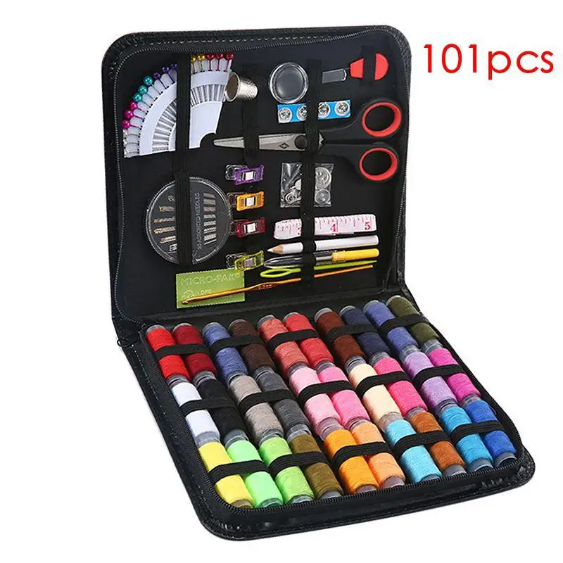 

101pcs Portable Sewing Box Kit Travelling Quilting Stitching Embroidery Sewing Threads Needle Scissors Ruler Sewing Accessories