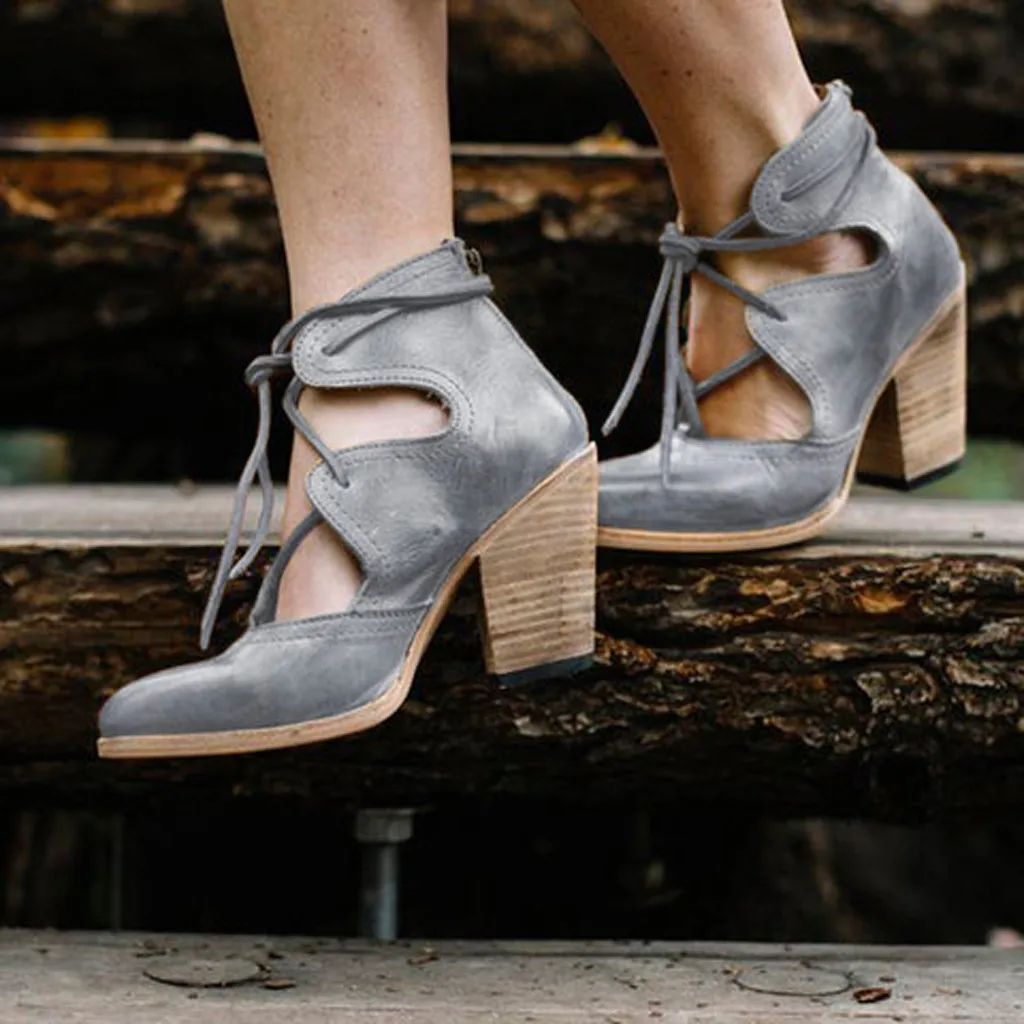 

woman sandals 2019 summer Fashion Womens Pumps Thick Heel chaussures femme Breathable Lace-Up Non-Slip Roman Shoes Sandals