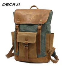 DECRJI, рюкзак для ноутбука из натуральной кожи, унисекс, для женщин и мужчин, Брезентовая школьная сумка, рюкзак большой емкости, мужской рюкзак, рюкзак для путешествий