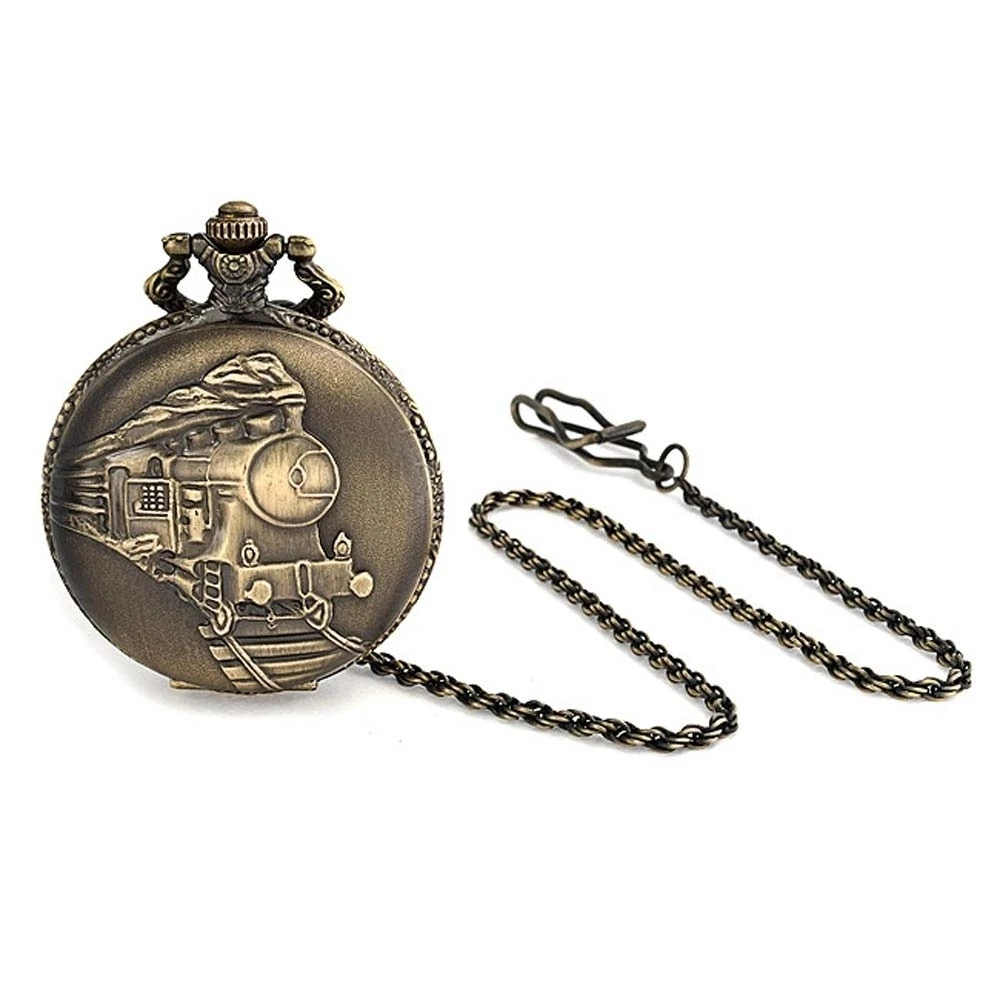 Bling Jewelry Antique Style Large Steam Engine Train Quartz Mens Pocket Watch