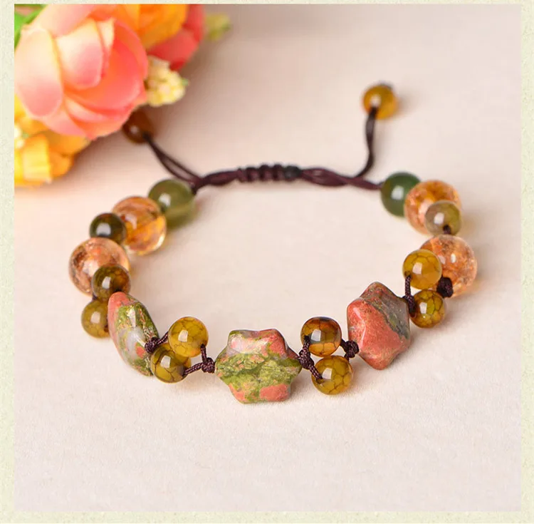 

ethnic personal colourful stone transparent plant round bead adjustable bracelet all-match girl gift free shipping